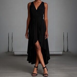 Privacy‎ Please Essex Wrap Dress Black "Osiris" High Low size Small
